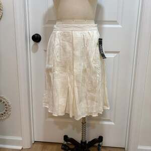 Vintage 80s/90s Linen Silk Blend Pleated Midi Skirt in Ivory